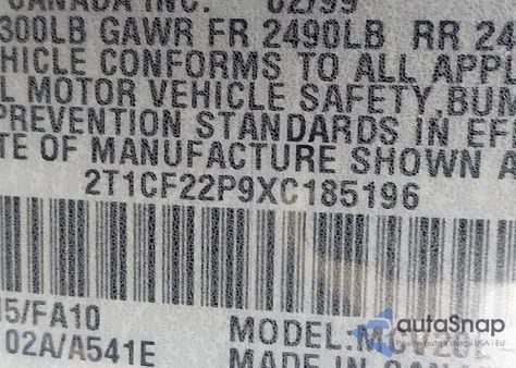 1999 Toyota Camry Solara Se V6 from USA, damaged, VIN 2T1CF22P9XC185196